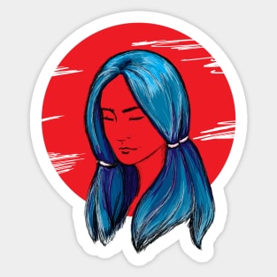 Sad girl with blue hair Sticker